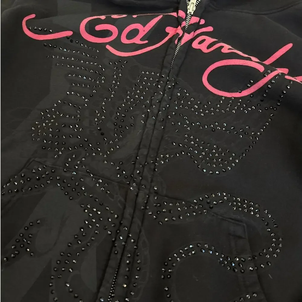 Ed Hardy x MGK Flames Rhinestone Hoodie and Sweatpants Size S in Black